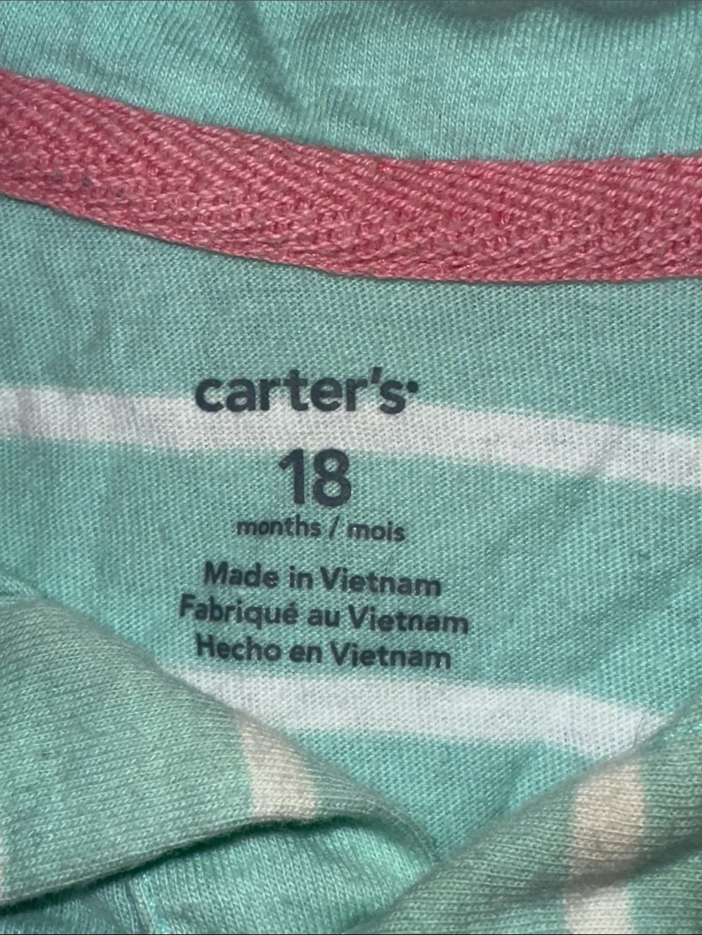 Carter's Green and White Striped Polo with Coral Accent